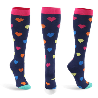 Hearts on Navy- Compression Socks