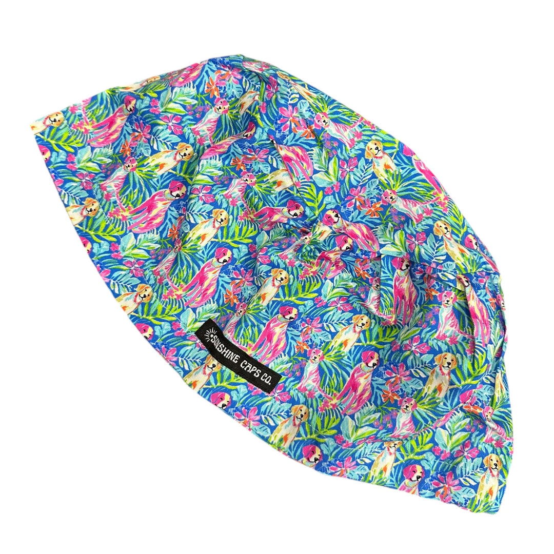 Tropical Dogs Euro Scrub Cap for Women, by Sunshine Caps Co