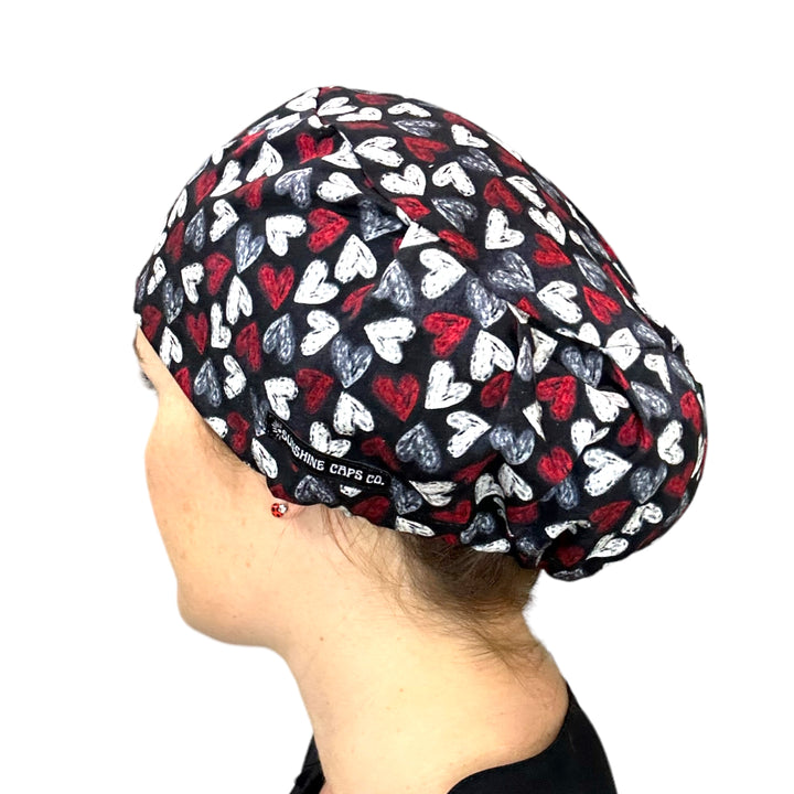 Chalk Hearts Valentine Euro Scrub Cap for Women, by Sunshine Caps Co