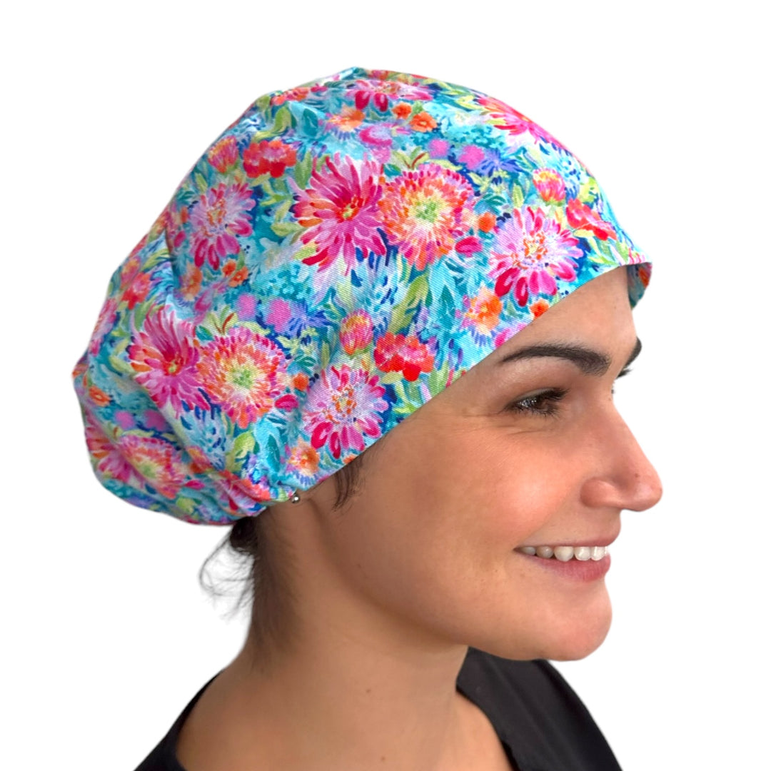 Preppy Floral Euro Scrub Cap for Women, by Sunshine Caps Co
