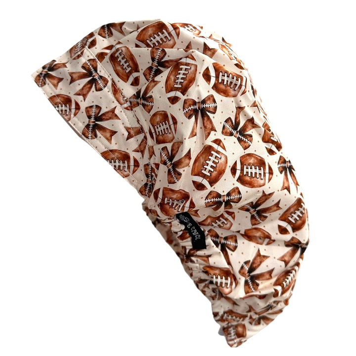 Football & Bows- Bouffant Scrub Cap