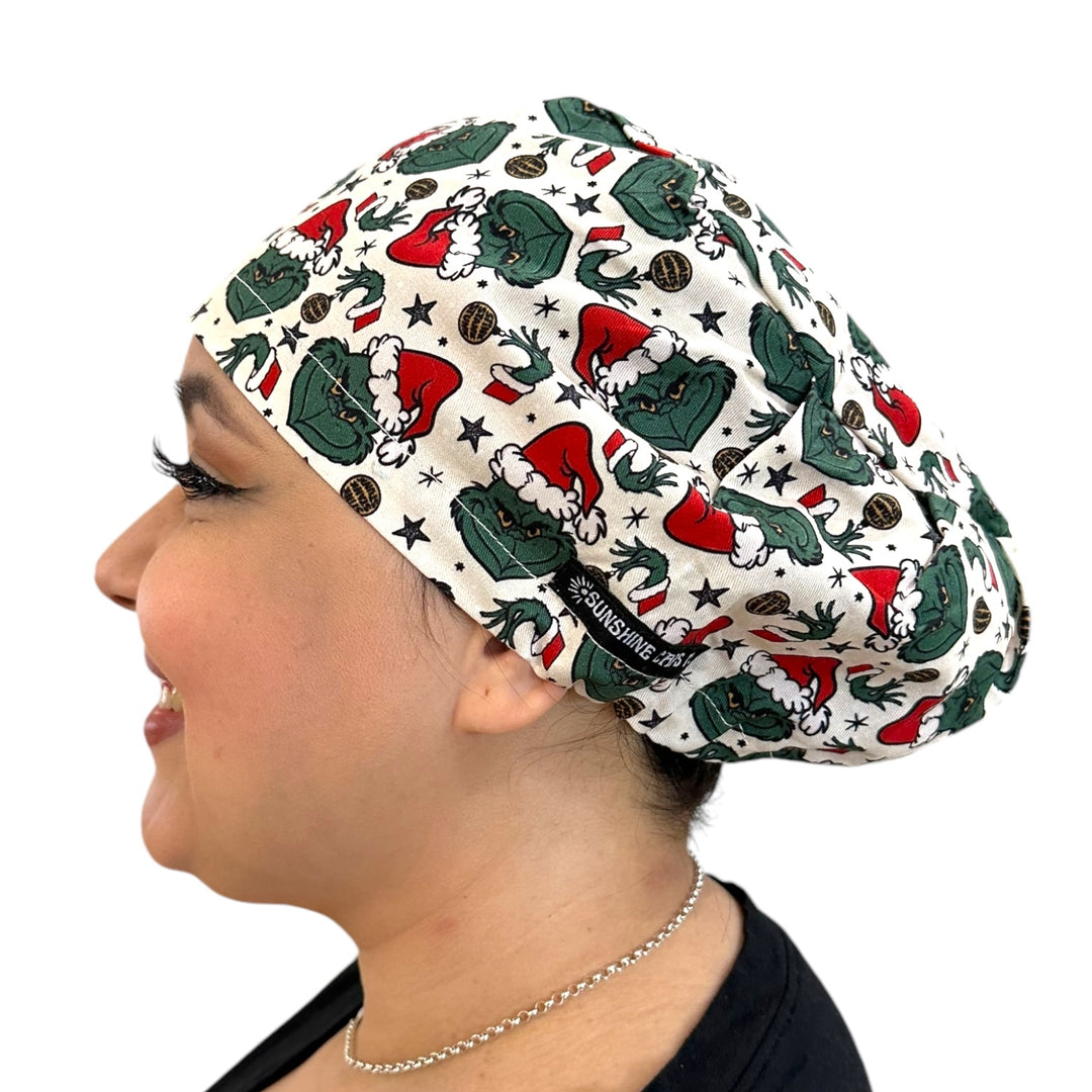 Grinch Christmas Euro Scrub Cap for Women, by Sunshine Caps Co