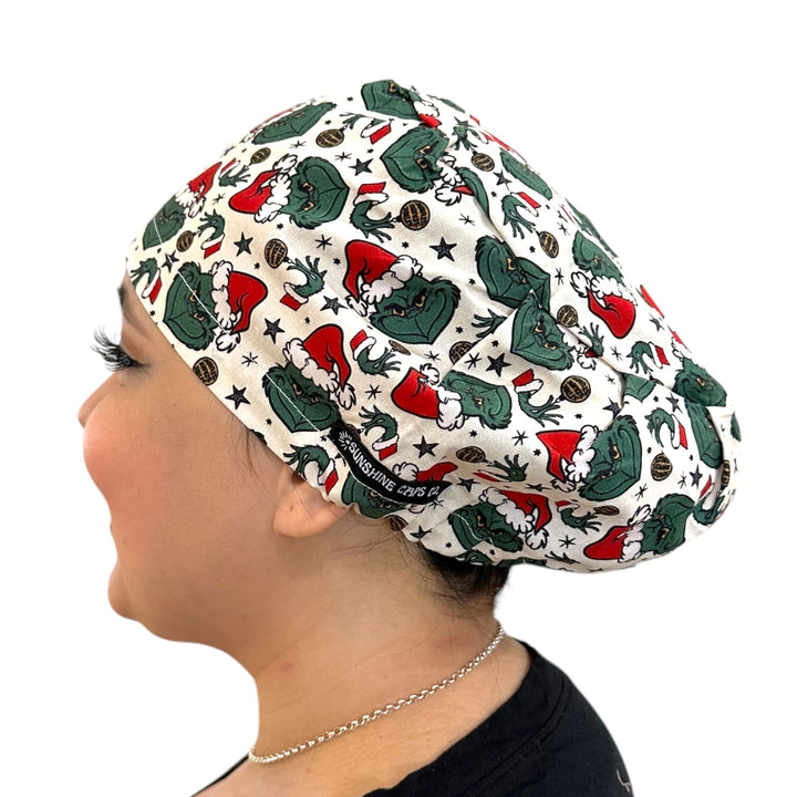 Grinch Christmas Euro Scrub Cap for Women, by Sunshine Caps Co