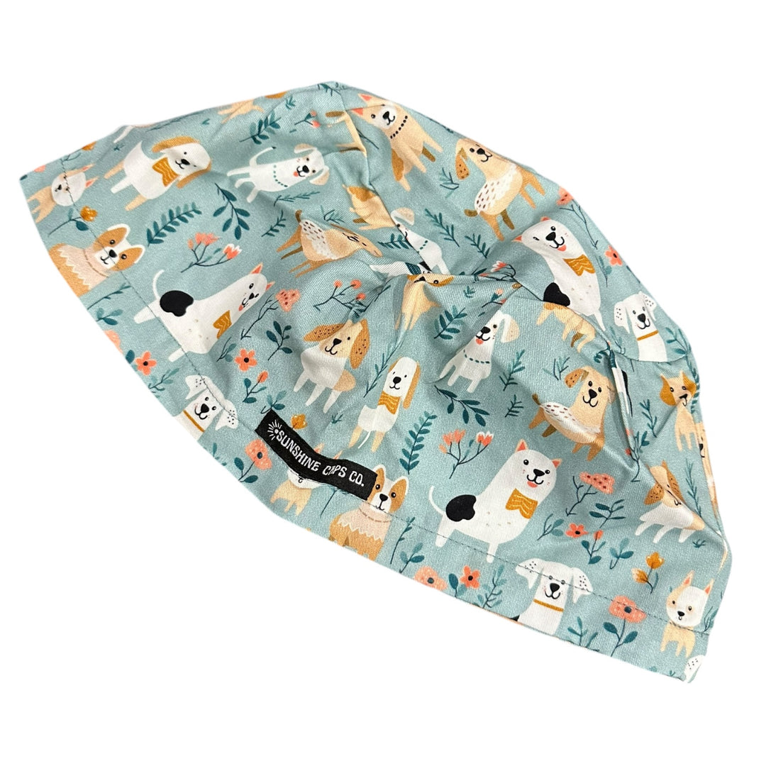 Dog Floral Euro Scrub Cap for Women, by Sunshine Caps Co
