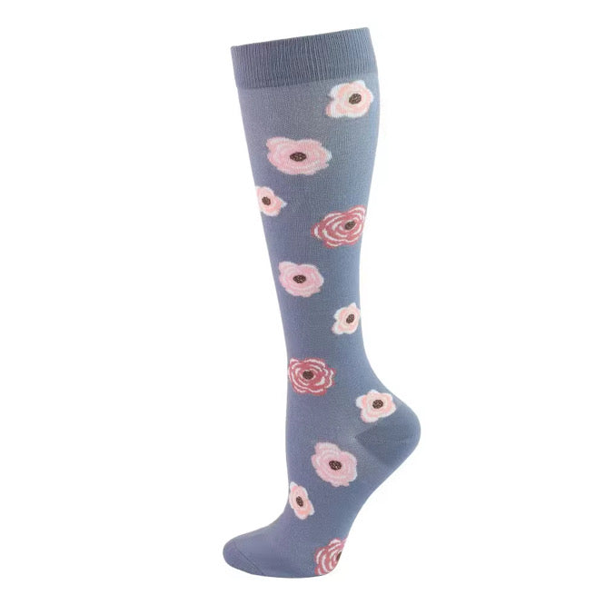 Slate Floral- Compression Socks