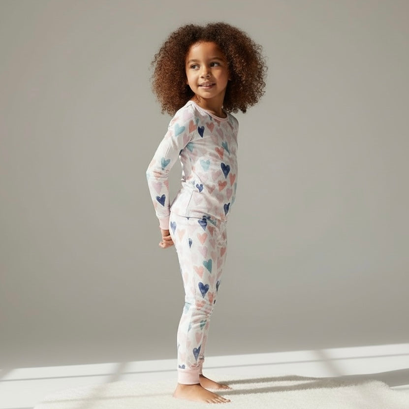Valentine Watercolor Hearts Long Sleeve Two-Piece PJ's