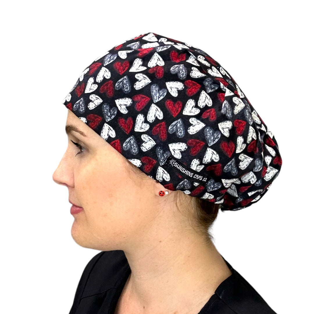 Chalk Hearts Valentine Euro Scrub Cap for Women, by Sunshine Caps Co