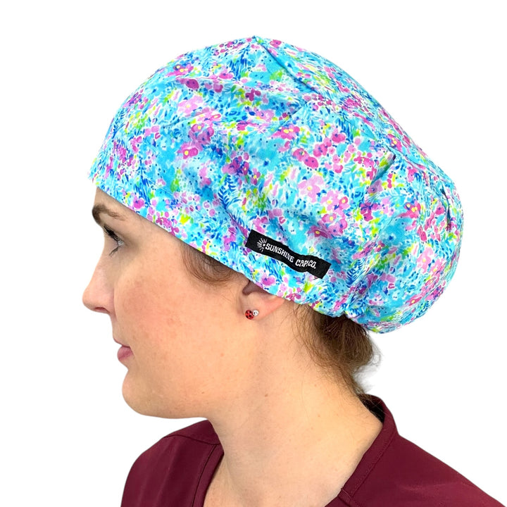 Electric Blooms- Euro Scrub Cap