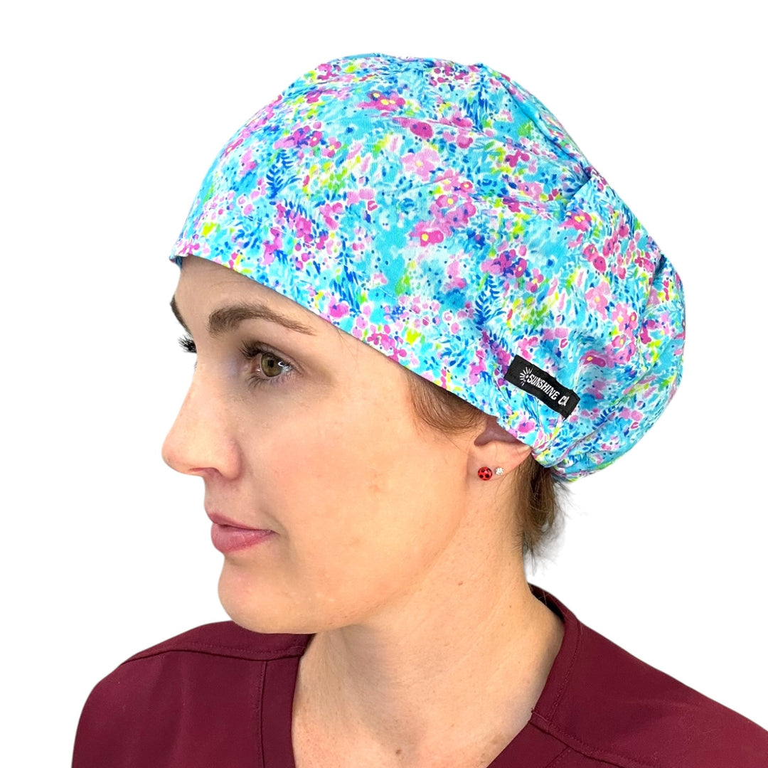 Electric Blooms- Euro Scrub Cap