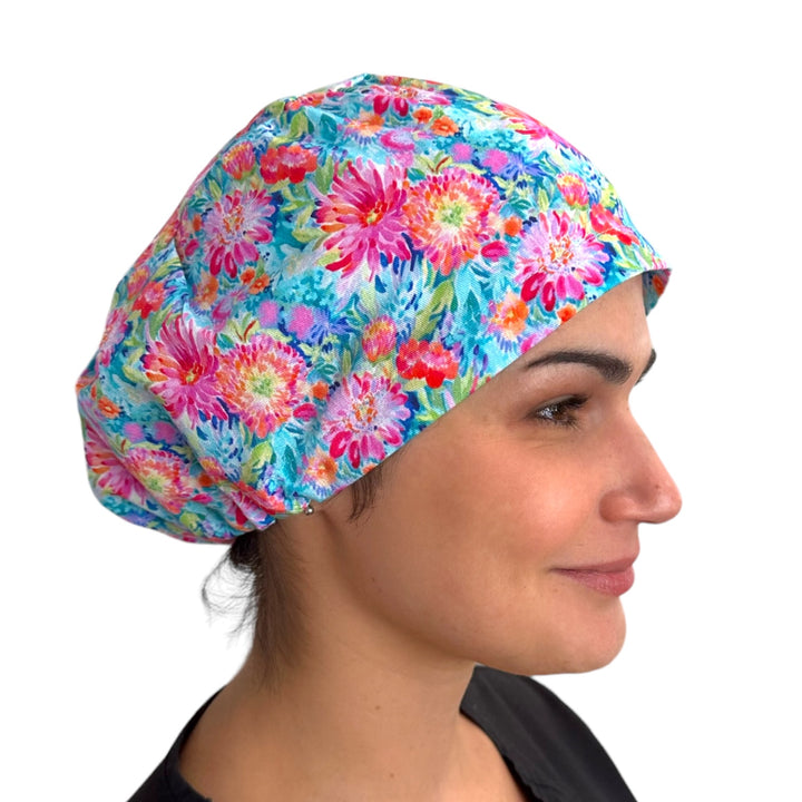 Preppy Floral Euro Scrub Cap for Women, by Sunshine Caps Co