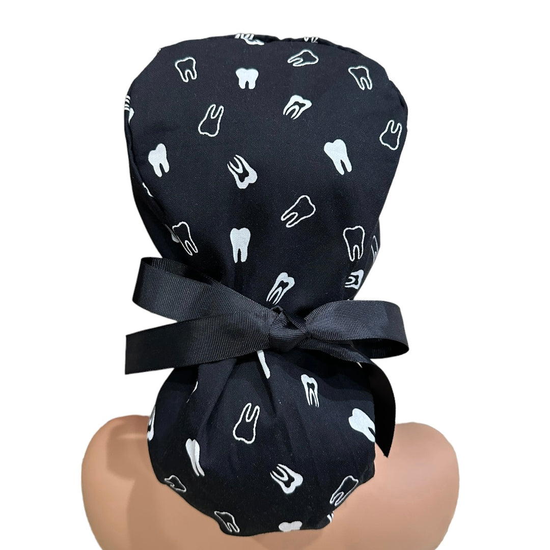 dental tooth  Ponytail Scrub Cap for Women, By Sunshine Caps Co.