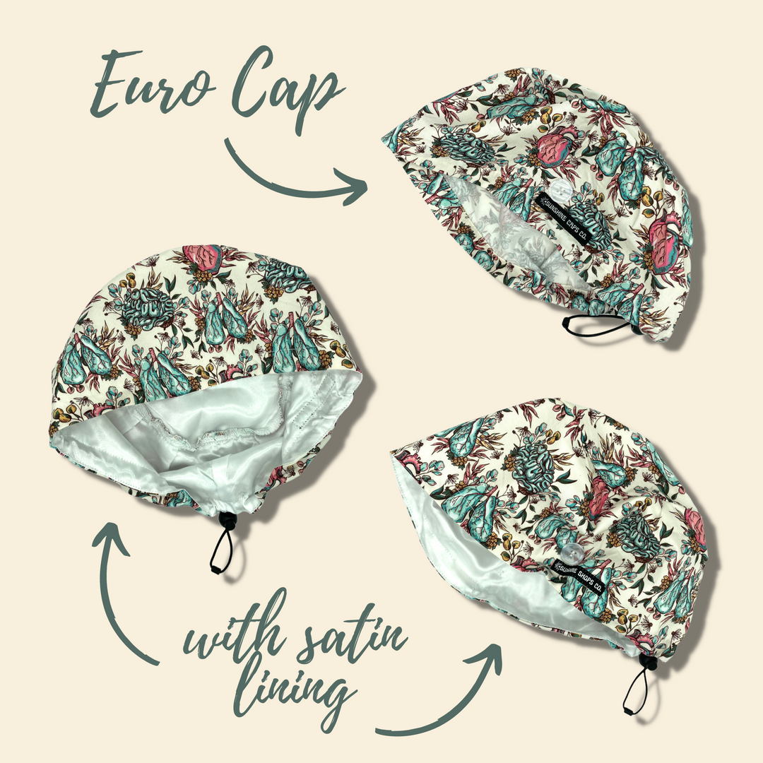 euro scrub cap sample showing satin lining option