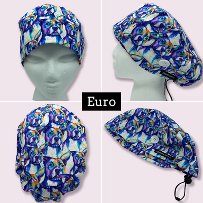 pit bull do watercolor euro surgical scrub cap with ear buttons for women with long hair