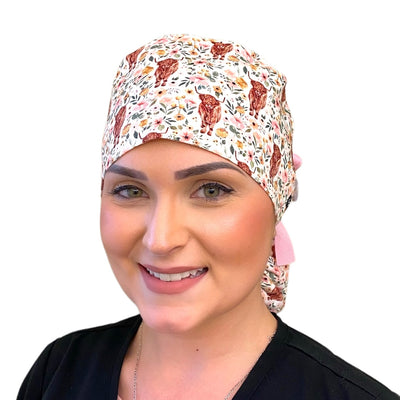 highland cow chic ponytail surgical scrub cap