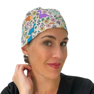 dino floral unisex surgical scrub cap