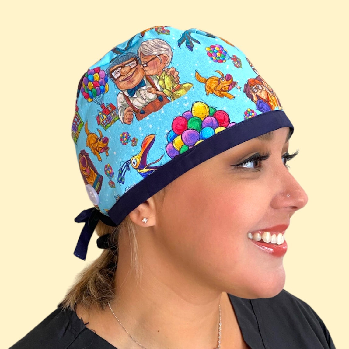 UP character  tie back surgical scrub cap with buttons by sunshine shops co