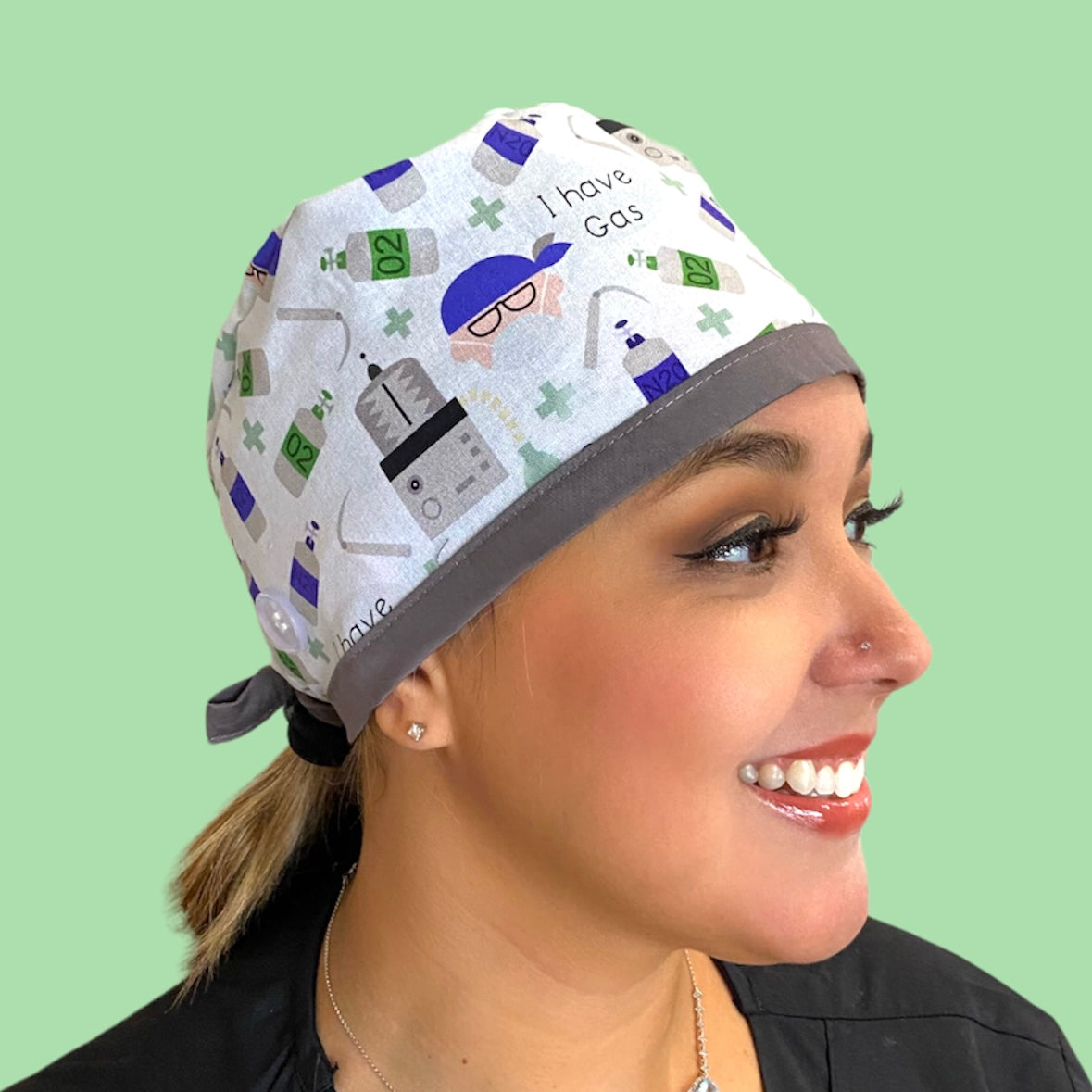 i have gas surgical scrub cap with buttons and satin lining by sunshine shops co