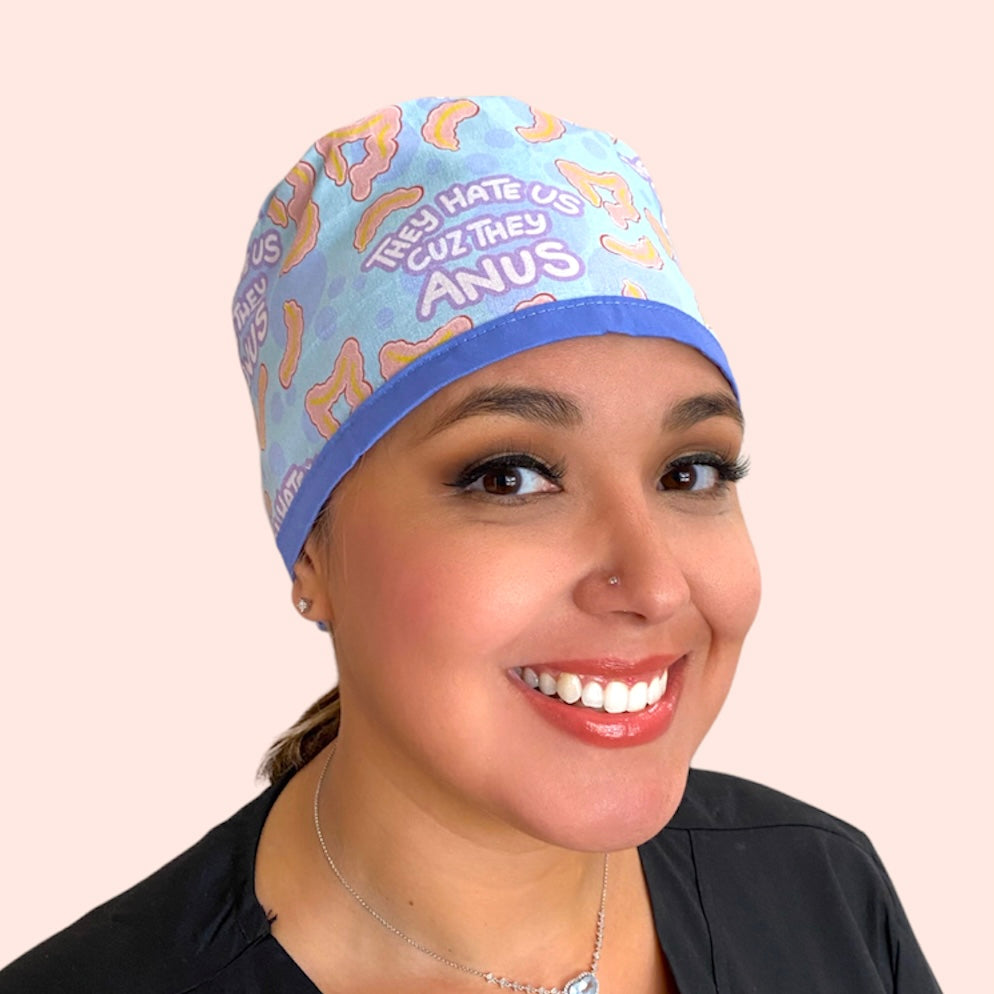 they hate us cuz they anus  tie back surgical scrub cap with buttons by sunshine shops co