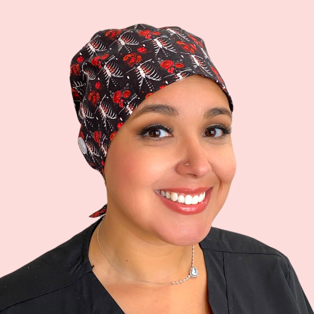 anatomy rose tie back surgical scrub cap with buttons by sunshine shops co
