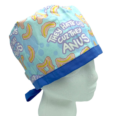 classic style hate us cuz they anus surgical scrub cap by sunshine shops co. Available with buttons and satin lining