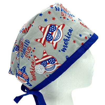 patriotic star spangled stud USA scrub cap with buttons