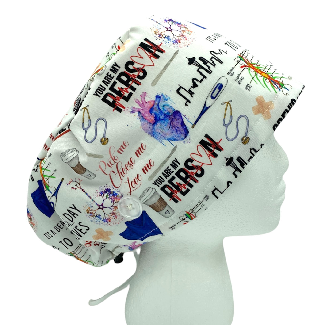 euro greys anatomy scrub cap for women with long hair. Best surgical hat with buttons by sunshine shops co