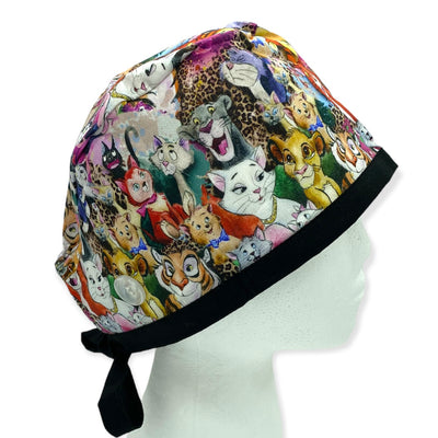 disney cats surgical scrub cap with ear buttons, simba, aristocats, cheshire cat