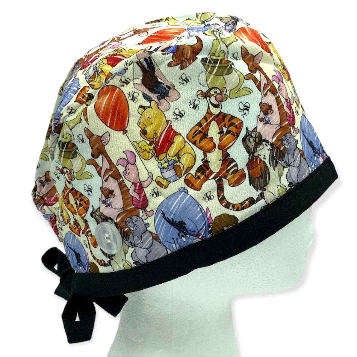 winnie the pooh disney surgical scrub cap for men and women. Scrub hat with satin lining and buttons
