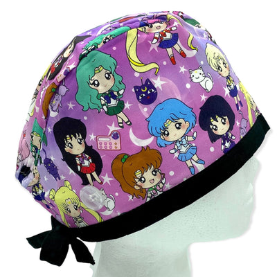 Sailor Moon anime surgical scrub cap with buttons and satin lining. Best surgical scrub hats for women and men. Anime hat from sunshine shops co