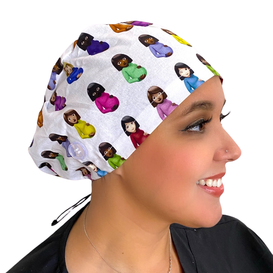Maternity White Pregnant emoji Euro Scrub Cap for Women, by Sunshine Caps Co