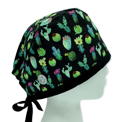 cactus succulent surgical scrub cap with buttons and tie back by sunshine shops co