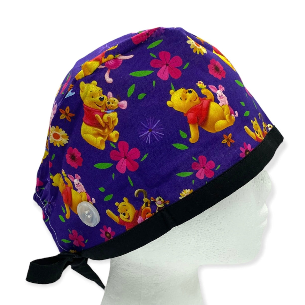 Winnie the pooh disney surgical scrub hat. Best scrub cap for men and women with buttons and satin lining