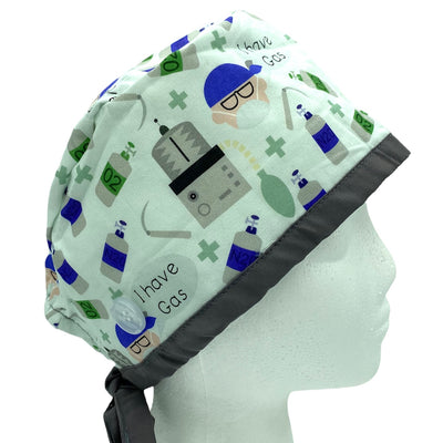 i have gas anesthesia surgical scrub cap. best scrub hats for men with buttons and satin lining