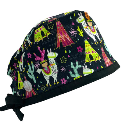 glamping llamas scrub cap. Best unisex surgical scrub hat for men and women by sunshine shops co with buttons