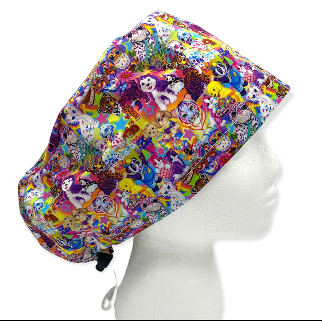 euro 90s lisa frank surgical scrub cap by sunshine shops co. with buttons and satin lining