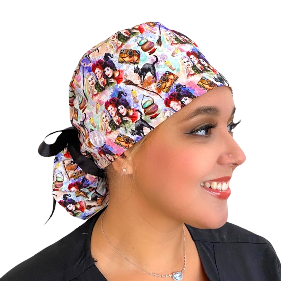 Hocus Pocus Watercolor- Ponytail Scrub Cap