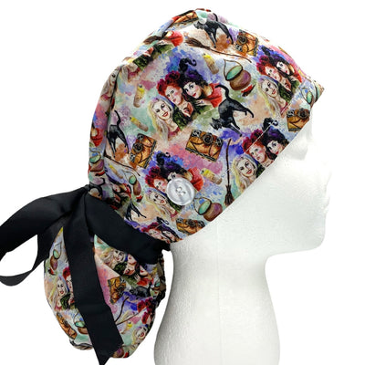 Hocus Pocus Watercolor- Ponytail Scrub Cap