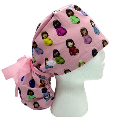 ponytail pregnant emoji CLB surgical scrub cap for women with long hair. best scrub hats by sunshineshops co