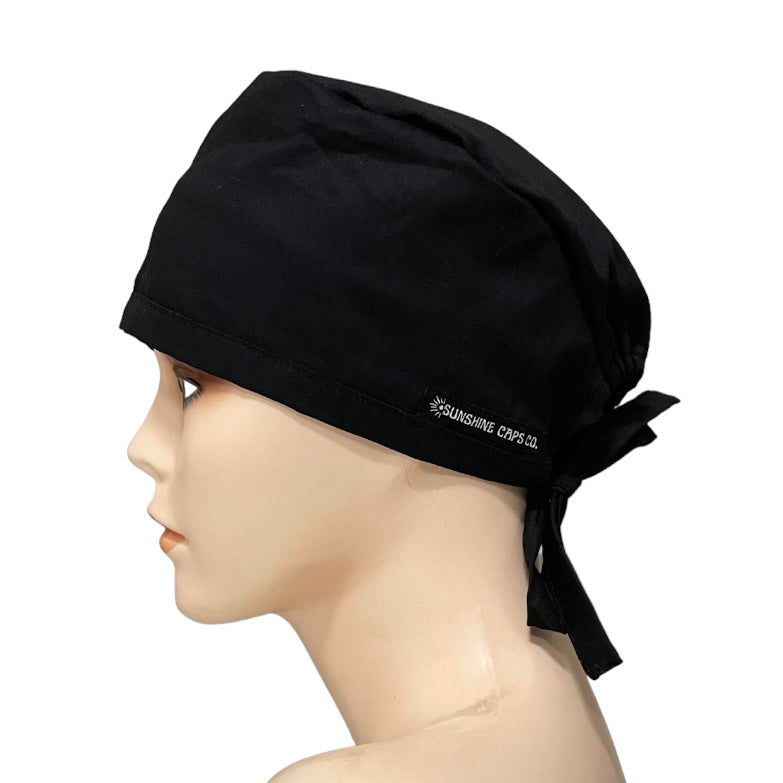 solid black Men's Scrub Cap Surgical Hat, by Sunshine Caps Co